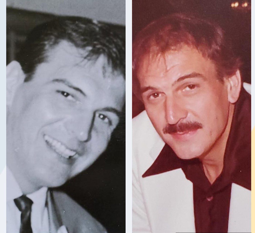 Two photos of a man with a moustache and a mustache.