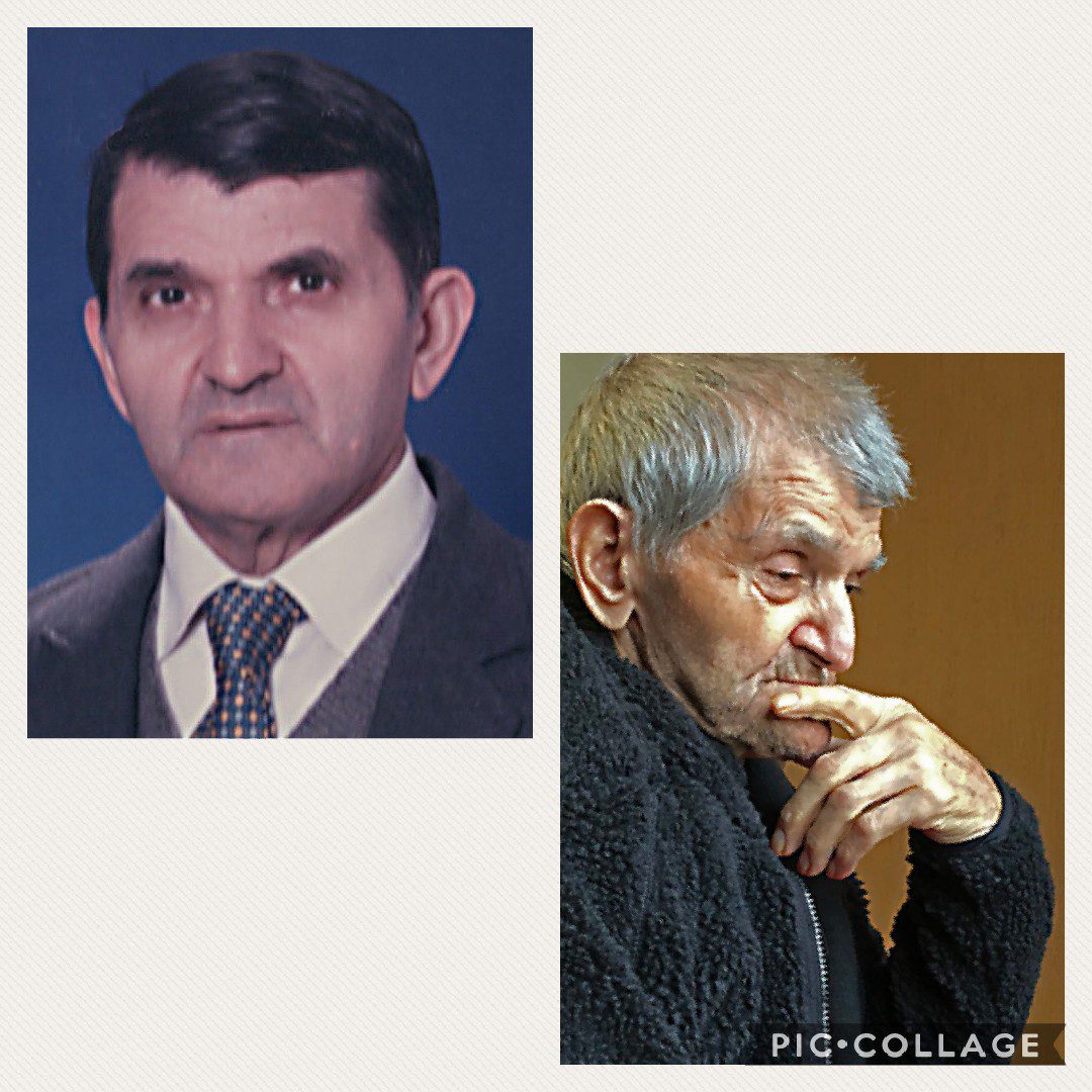 Two pictures of an older man and a younger man.