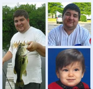 Three pictures of a boy holding a fish and a man holding a fish.