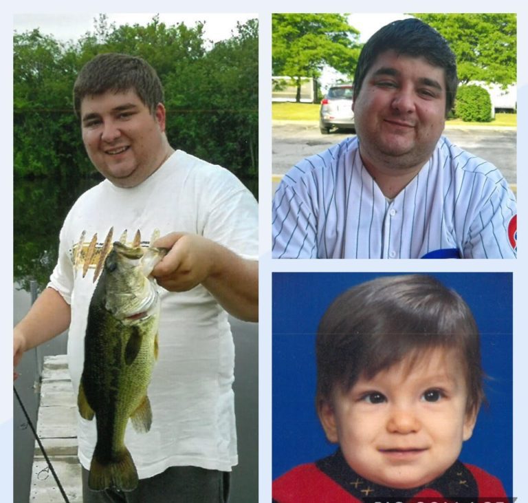 Three pictures of a boy holding a fish and a man holding a fish.