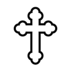 A black and white cross on a white background.