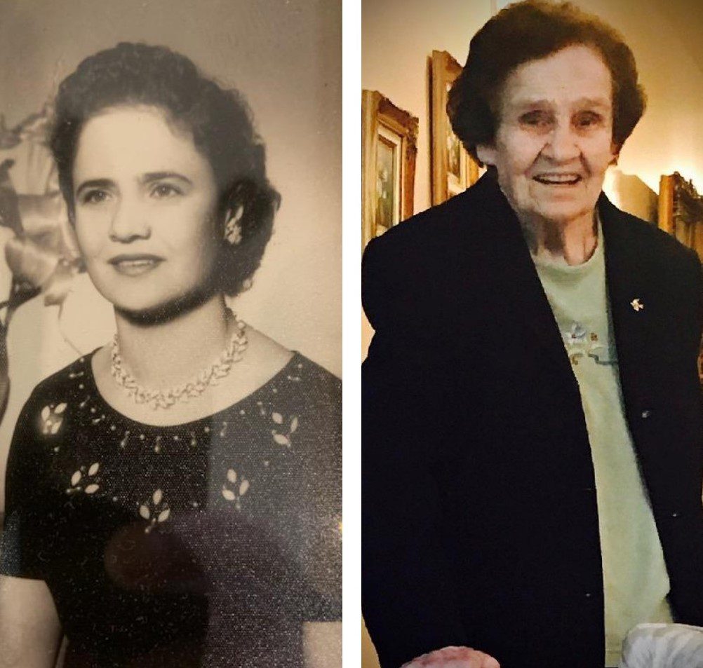 Two photos of an older woman and a younger woman.