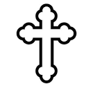 A black and white cross on a white background.