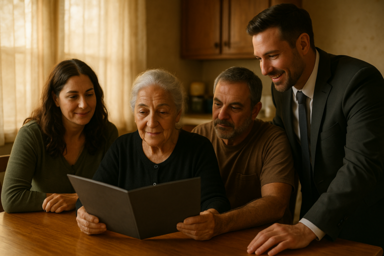 Family meeting with a Memory Eternal funeral director for an in-home funeral pre-planning consultation in Des Plaines, IL
