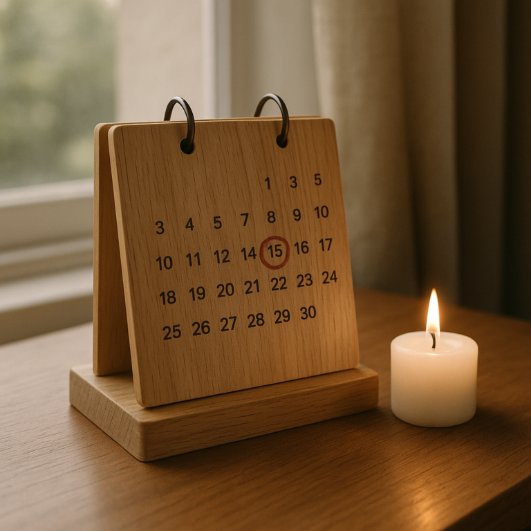 Calendar with a circled date and lit candle marking an anniversary of loss