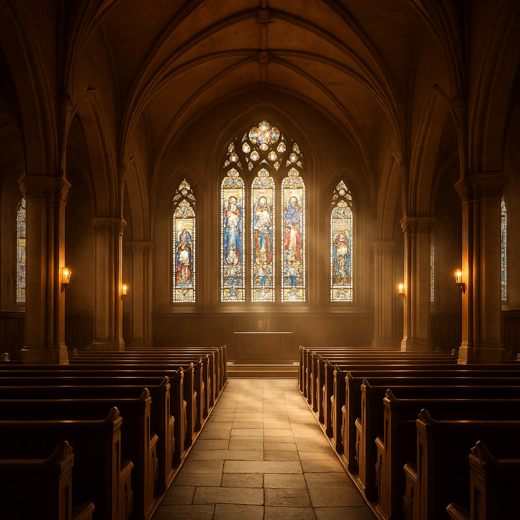 Chapel interior with stained glass at Memory Eternal