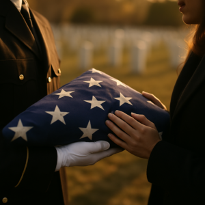 Folded American flag presented at a graveside military honors ceremony