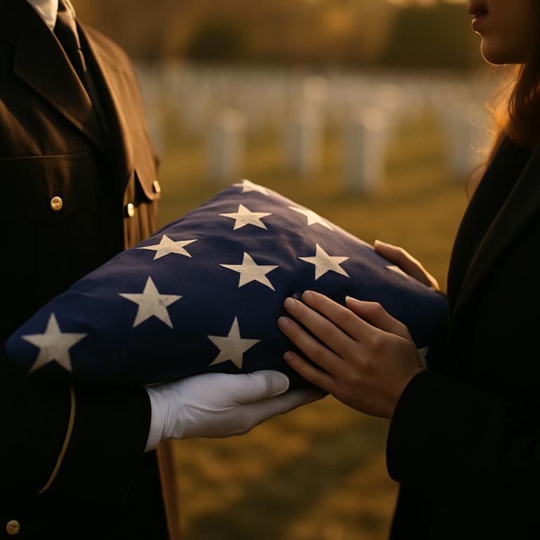 Folded American flag presented at a graveside military honors ceremony